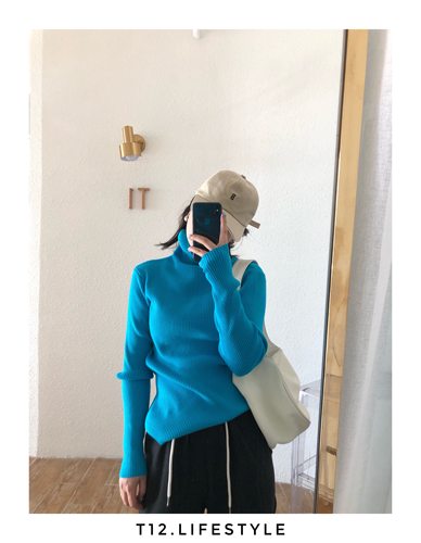 内搭修身显瘦堆堆领毛针织衫