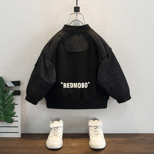 男童冬季立领夹克夹棉外套中大童洋气棒球服时尚字母印花潮牌棉服