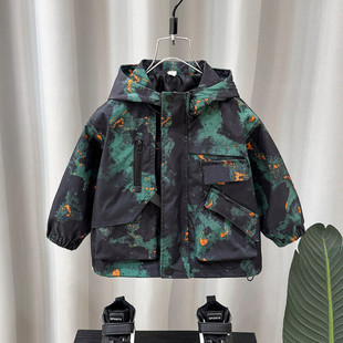 男童秋装迷彩冲锋衣外套儿童连帽夹克衫中大童风衣帅气工装上衣潮