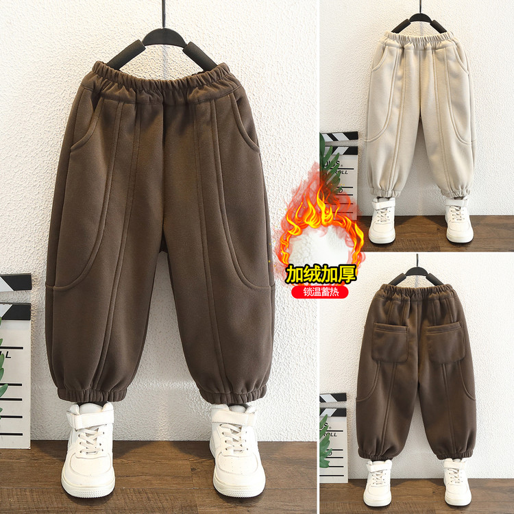 秋冬装男童加绒加厚运动裤冬季保暖束脚裤一体绒卫裤宝宝休闲裤子