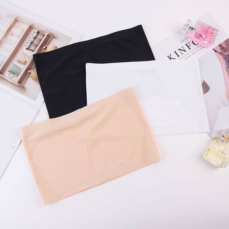 冰丝透气孔抹胸一片式性感低领打底内衣短款女防走光大码裹胸围胸