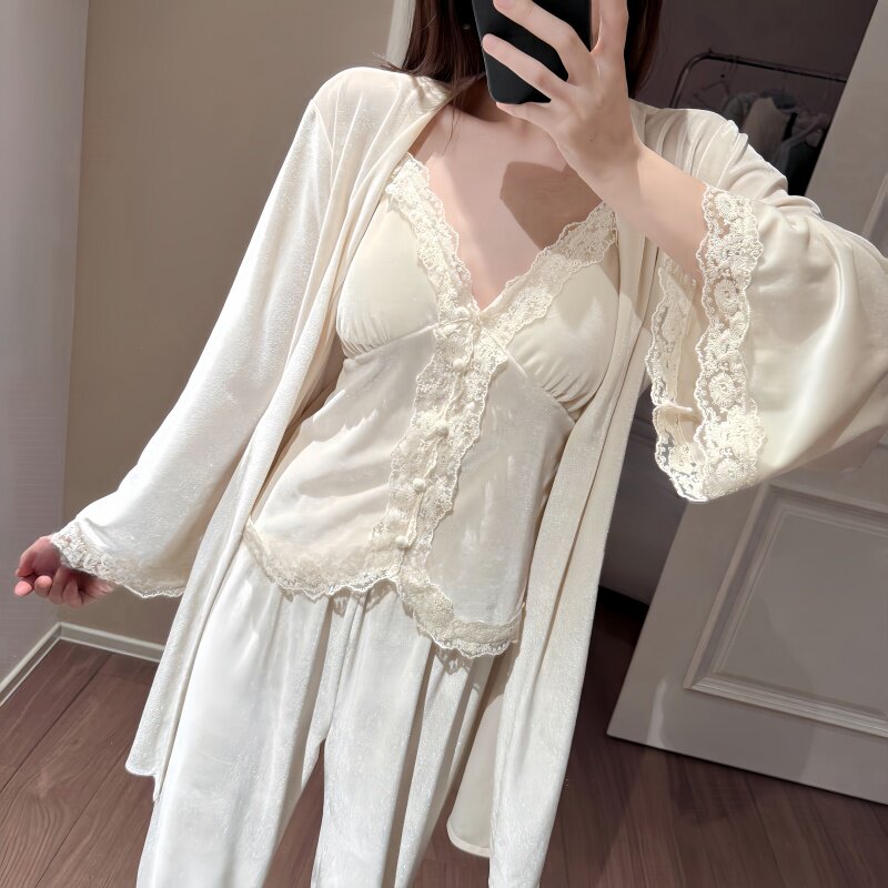 『AITA』秋冬季丝绒柔软睡衣吊带保暖套装薄款高定轻奢气质家居服