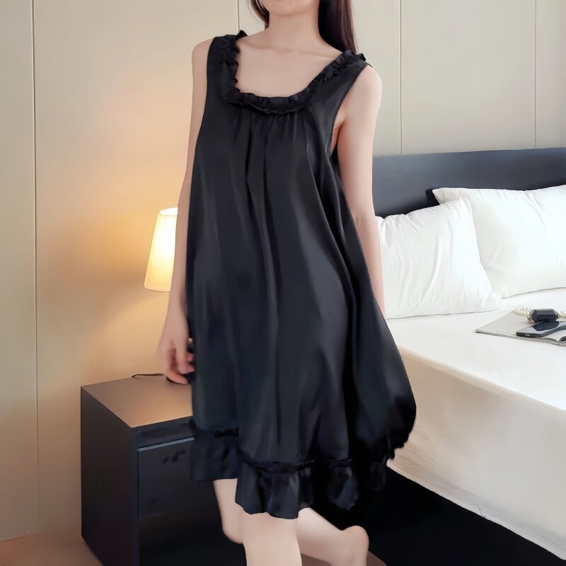 『AITA』夏睡裙冰丝吊带高定轻奢宽松中长家居服性感露背带胸垫