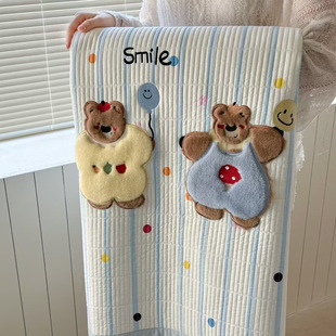 韩系ins三只小熊全棉纯棉床盖款四件套被套加厚夹棉床单四季通用