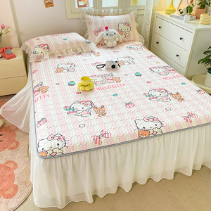 Hello kitty夏季冰丝乳胶凉席三件套床裙款1.5夏天床罩带裙边公主