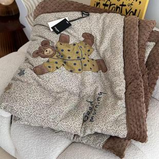 出口韩国小熊豆豆被2024新款冬季A类全棉双层纱被子可机洗一体被