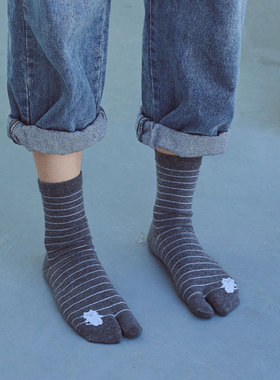 3双装 分趾袜女四季中筒棉袜羊蹄袜人字袜女袜子条纹分指袜二趾袜