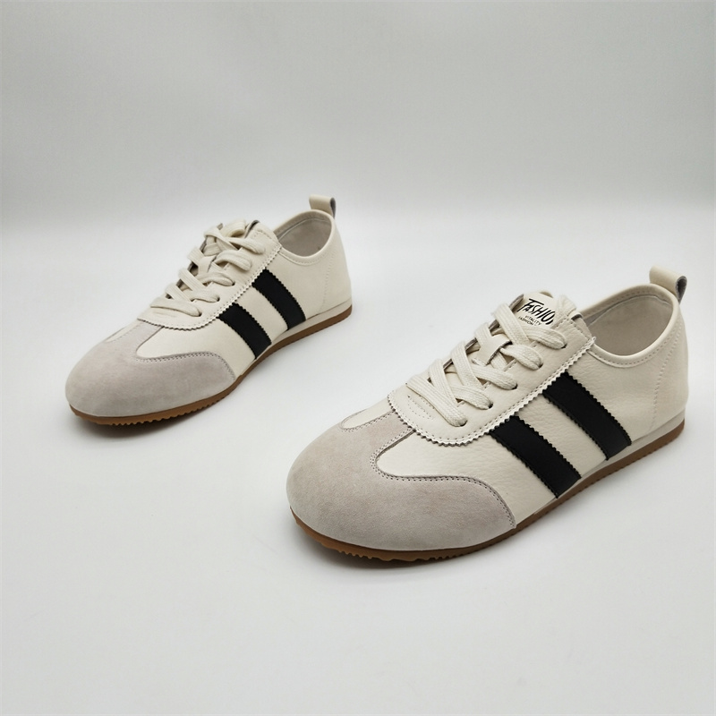 断码处理2025新款真皮牛皮圆头厚底交叉绑带时尚休闲板鞋德训鞋