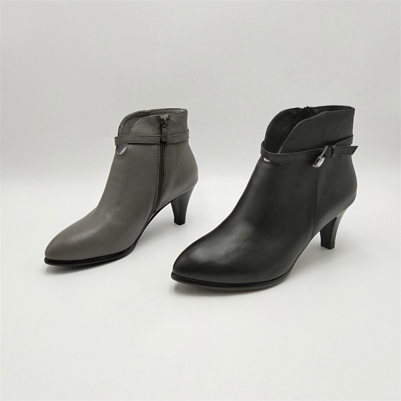 处理新款牛皮侧拉链欧美大码女鞋