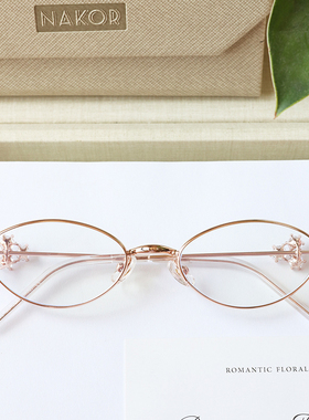 JENNIE同款珠宝钻石金属椭圆框眼镜女可配近视防蓝光素颜镜架