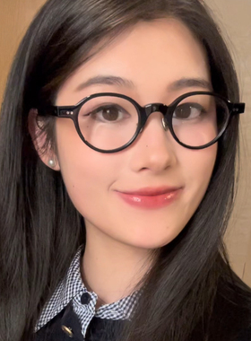 日系高级感圆框黑色小框眼镜复古潮男板材高度数防蓝光近视眼镜框