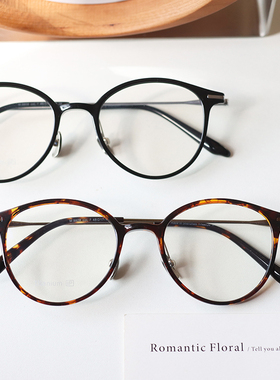 超轻钛腿文艺复古小脸圆框镜架女眼镜框黑色可配高度近视素颜眼镜