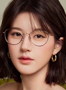 超轻纯钛近视眼镜女款可配度数防蓝光镜片素颜金丝框架方圆脸