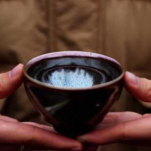 王东凯建盏金缕油滴 鹧鸪斑曜蓝黑底银斑玩家 建盏精品收藏级