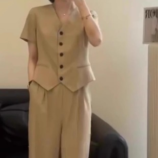 上衣 西裝 老錢風(fēng)羊毛短袖 子 OL通勤高級氣質(zhì)西服套裝 褲 小眾原貨