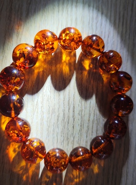 天然琥珀蜜蜡血珀红花珀14mm手串颜色会越来越深