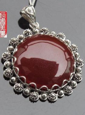 手工镶嵌红玛瑙花朵饰品吊坠特价