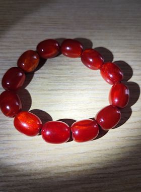 中东蜜蜡红金沙桶珠手串