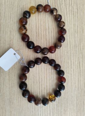 天然琥珀蜜蜡缅甸多宝手串12mm金蓝根珀棕红药珀微瑕性价比高