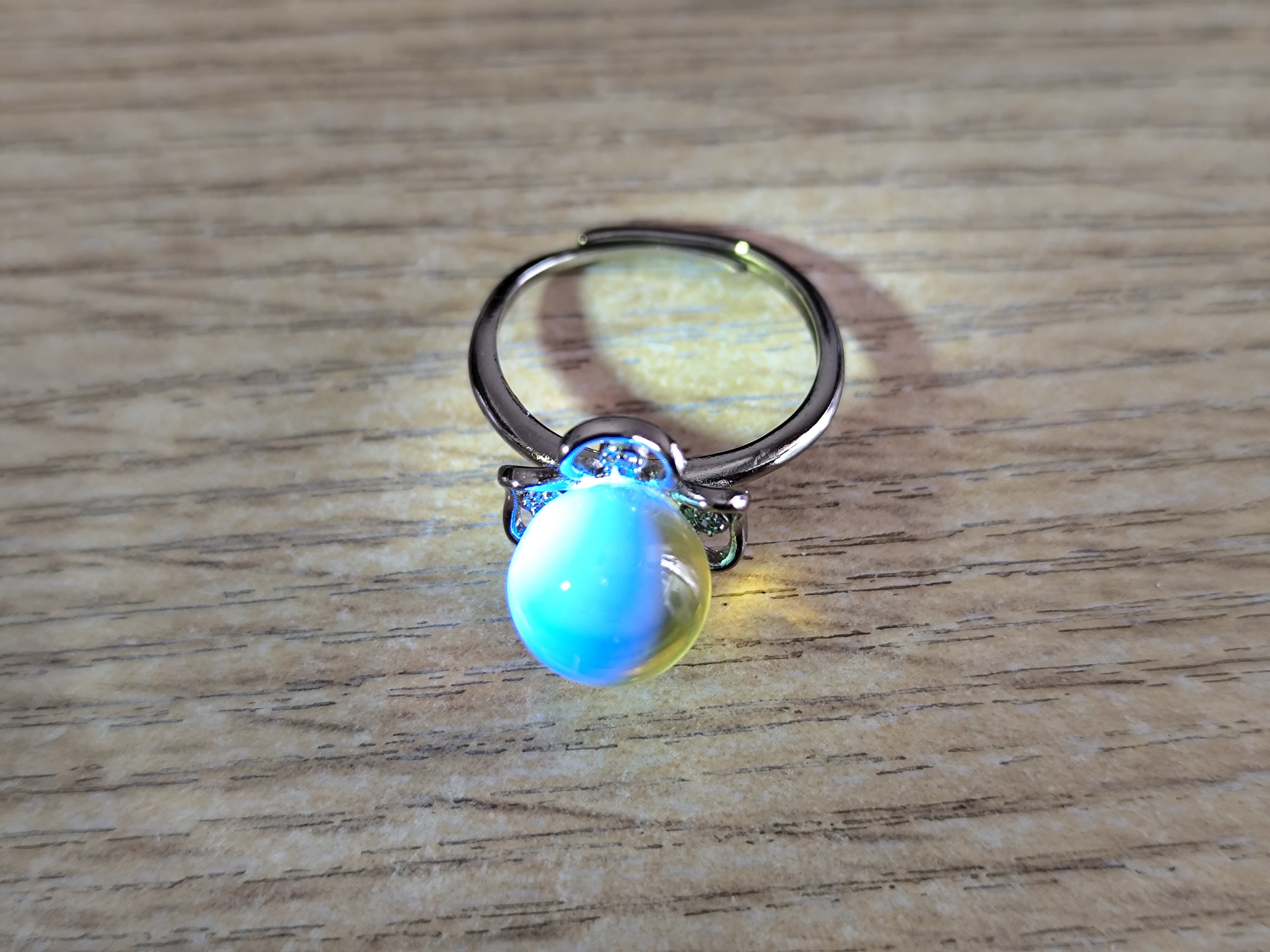 天然琥珀蜜蜡缅甸金蓝珀圆珠10mm细戒指指围可调节