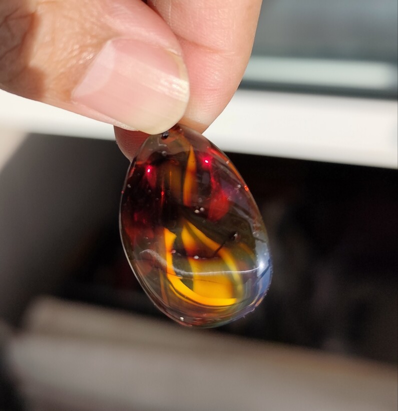 天然琥珀蜜蜡缅甸金棕珀吊坠火彩绿膜虫珀有2只虫