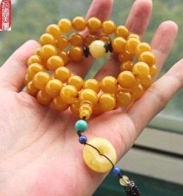 天然琥珀鸡油黄老蜜蜡原石吊坠佛珠手串多层手链佛珠项链特价无