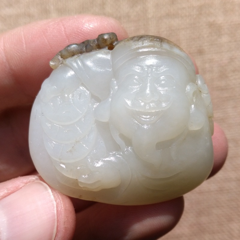 新疆和田玉籽料吊墜真皮天然財神