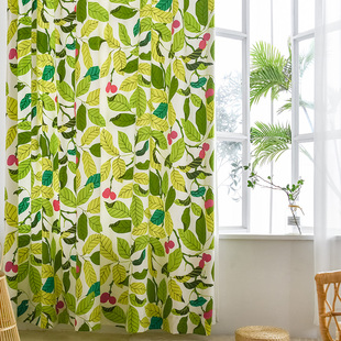 新款北欧田园纯棉窗帘绿色环保客厅卧室宿舍半截落地窗帘成品定制