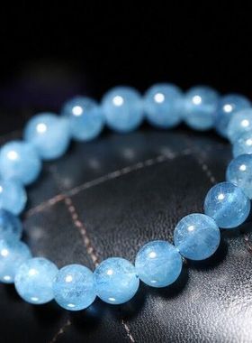 天然海蓝宝手链女水晶宝石手串