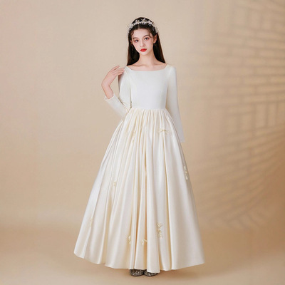 高端女童主持人晚礼服长袖冬季花童婚礼小女孩生日钢琴演奏公主裙