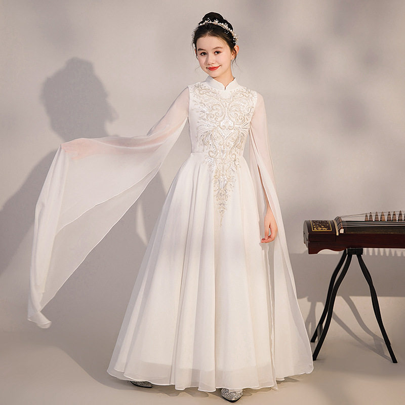 中国风女童古筝演出服2025新款儿童走秀礼服裙民乐古风艺考表演服