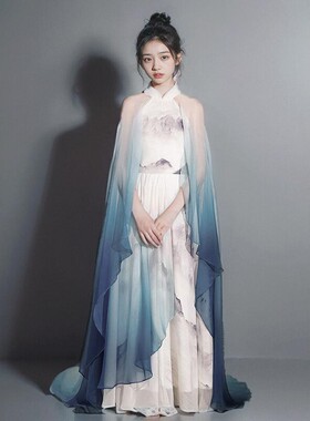 专业独奏高级钢琴礼服渔舟唱晚汉服袁莎同款古筝演出服女童中国风
