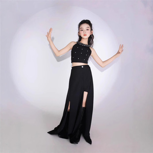 女王风简约设计大气女童表演服写真摄影生日走秀套裙重工定钻闪亮
