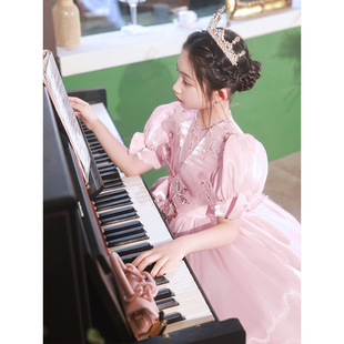 女童礼服公主裙高端走秀钢琴演出服洋气小女孩主持人晚礼服粉色秋