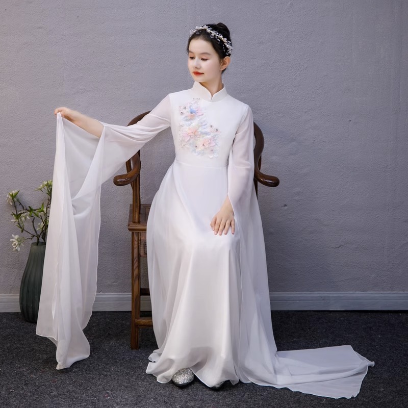 古筝演出服女童考级朗诵比赛演奏礼服中国风古典舞演出服厂家