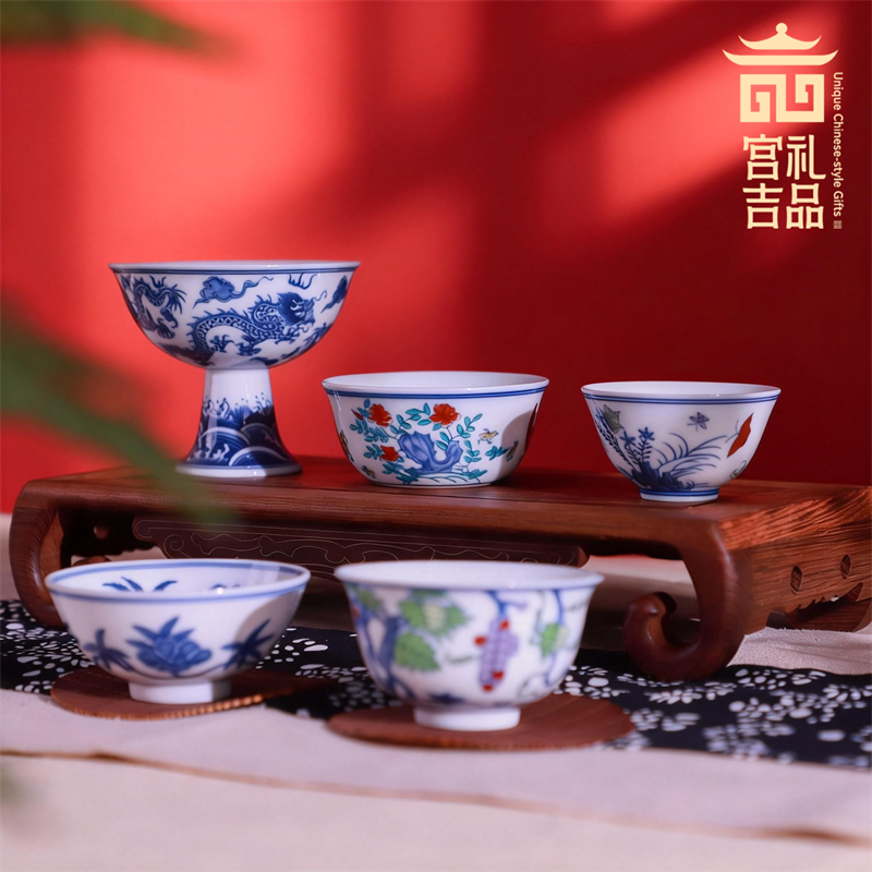 皇家斗彩青花拾亿杯套装大明成化斗彩鸡缸杯阳士琦瓷器景德镇瓷器