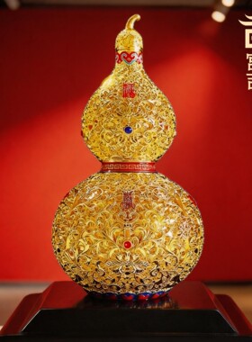 国宝福寿葫芦花丝镀金摆件礼品工艺品带底座装饰品镂空工艺收藏