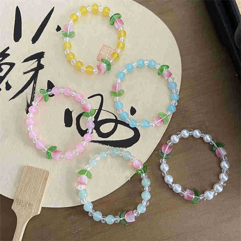 新中式琉璃串珠弹力绳手串甜美郁金香手链女夜市摆摊手饰