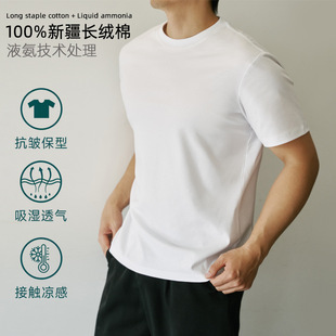 轻奢60支190G长绒丝光棉短袖T恤男士凉感纯色衣服小白T液氨匹马棉