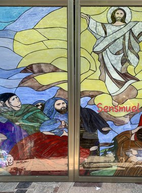 欧式带灯光彩色彩绘艺术玻璃蒂凡尼屏风墙壁画穹顶隔断吊顶可订制