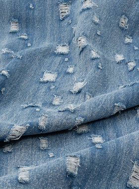 蓝色纯棉手擦做旧肌理水洗牛仔布料面料服装面料手工DIY设计师