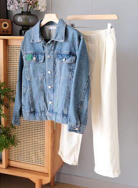 【4.2新】绿标流苏线牛仔外套 翻领柔软砂洗百搭长袖上衣女春新品