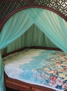 古风复古青绿色定制架子床月洞床踏步拔步床蚊帐纱幔防蚊多色可选