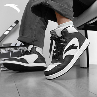 耐磨皮革系带学生休闲鞋 复古百搭运动鞋 子 男2025新款 安踏高帮板鞋