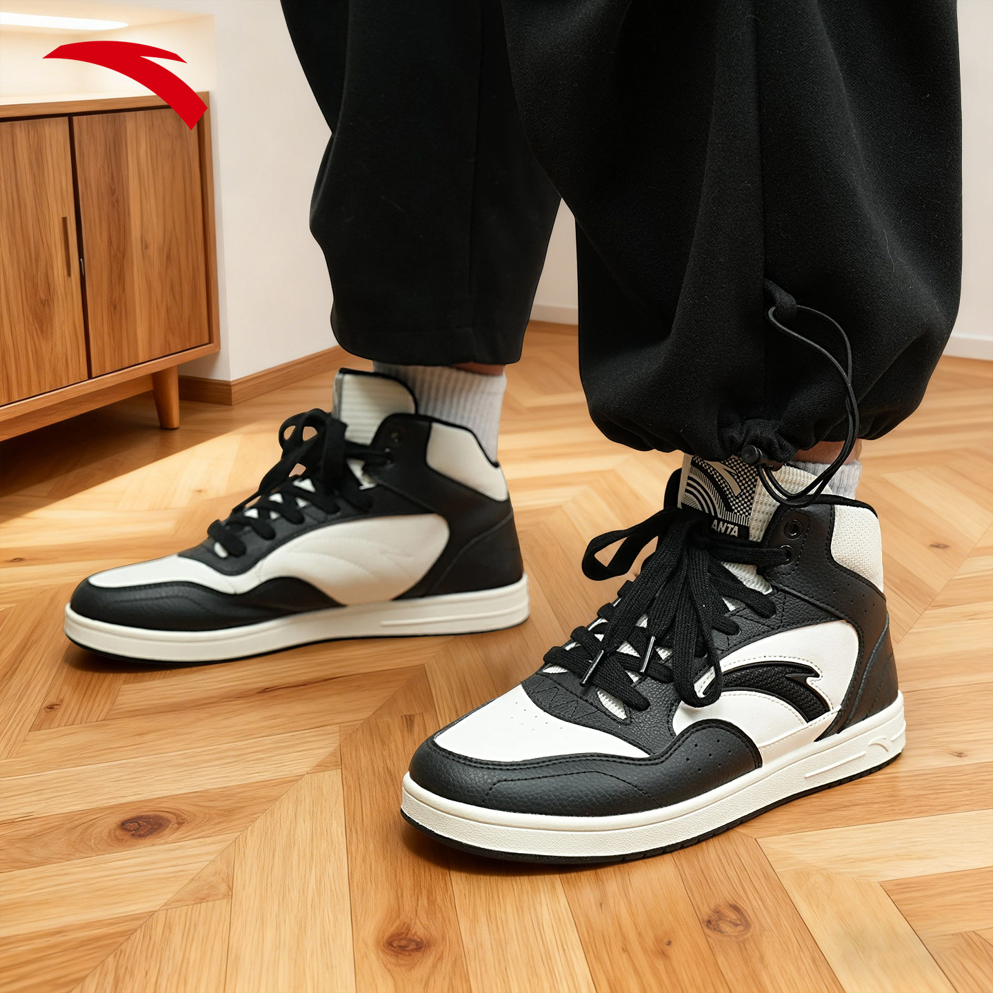 安踏男鞋高帮板鞋冬季复古百搭运动鞋黑白拼色熊猫青少年休闲鞋子,运动鞋new,板鞋,淘宝优惠券,粉丝福利购,淘宝优惠卷