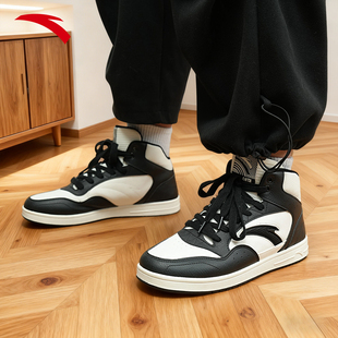 黑白拼色熊猫青少年休闲鞋 安踏男鞋 复古百搭运动鞋 冬季 子 高帮板鞋