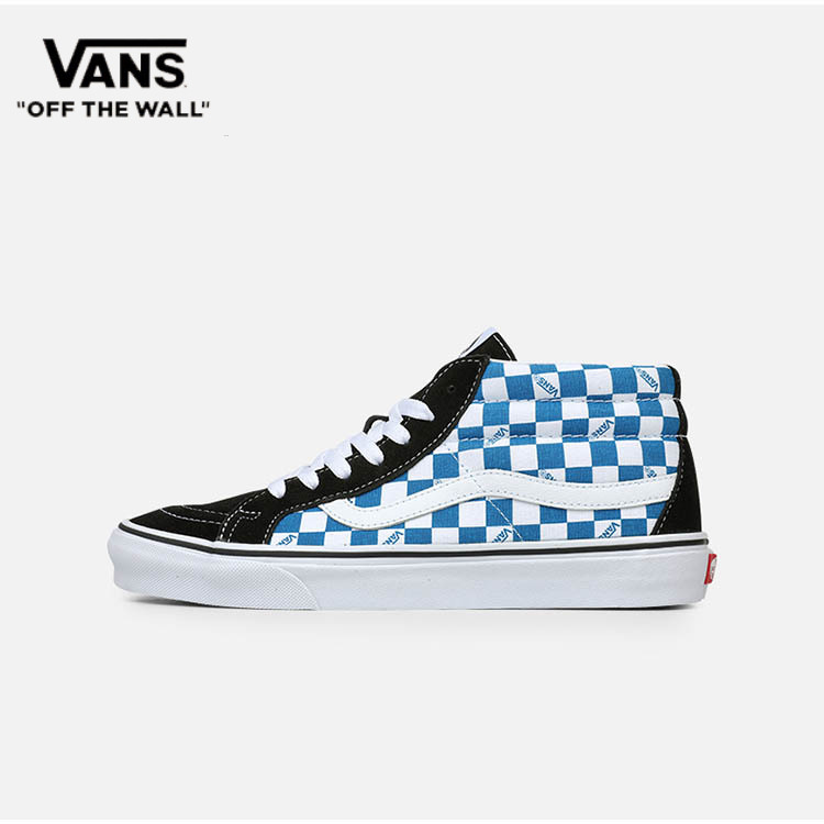 VANS/范斯官方正品 SK8-MID 蓝白棋盘格秋冬中帮男女休闲板鞋