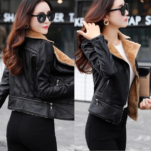 2025冬季新款加绒加厚短款皮衣女PU水洗皮外套修身皮棉衣加棉潮
