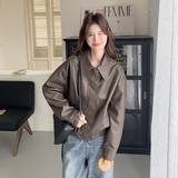 棕色复古机车皮衣外套女2025年春季新款高级感炸街小个子PU皮夹克，女装皮衣，浙宝125