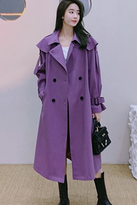 韩版紫色流行风衣外套女2025春秋新款高级感英伦风中长款斗篷大衣图片